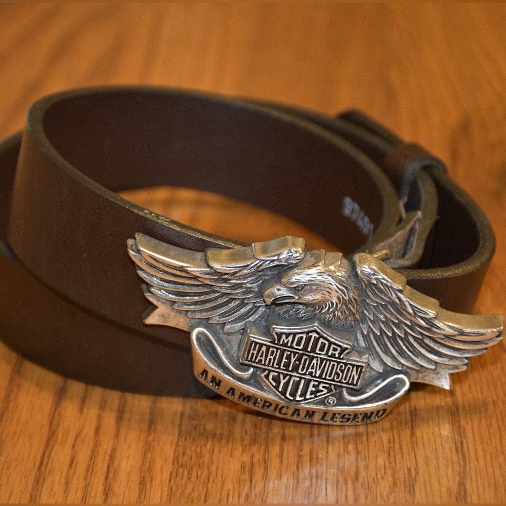 NWOT Women’s Harley Davidson Brown Leather Eagle Buckle Belt Sz 32